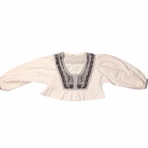 Free People Cream Blouse with  Floral Black Embroidery